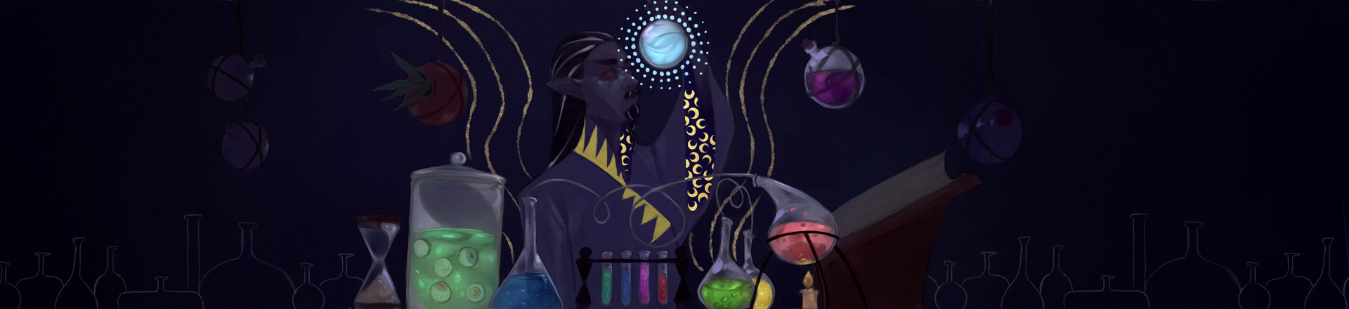 Banner na subkategorię traktującą o badaniach oraz pracach naukowych z zakresu alchemii. Postać znajdująca się na bannerze to mroczny elf Mandure Elemalvel - założyciel Kręgu Ineimar oraz prawdopodobnie najlepszy alchemik świata Angvalion. W ręku trzyma opracowane przez niego Łzy Bogów, które są najpotężniejszą bazą alchemiczną na świecie.